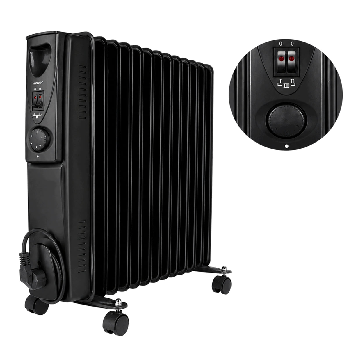 GRZEJNIK ELEKTRYCZNY OLEJOWY 13 ŻEBEREK 2500WATT TERMOSTAT BEZGŁOŚNY OLEJAK 535 mm 550 mm grzewcza czarny