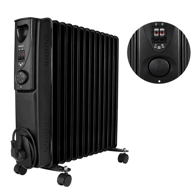 Grzejnik elektryczny olejowy 13 żeberek 2500WATT termostat bezgłośny olejak 535 mm 550 mm grzewcza czarny