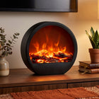 Kominek elektryczny LED metalowy czarny dekoracyjny stojący wiszący 30 cm imitacja płomienia, atrapa ognia do salonu