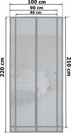 Moskitiera na drzwi magnetyczna drzwiowa siatka na komary szara 220x100 ochrona przed owadami, zasłona przeciw muchom