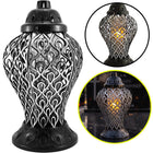 Duży znicz ażurowy na grób lampion czarno-srebrny 36 cm na cmentarz LED, dekoracja nagrobna, światło pamięci, ozdoba