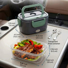 Elektryczny lunch box termos obiadowy samochodowy podgrzewany 1.5l śniadaniówka, pojemnik na jedzenie do pracy, zielony