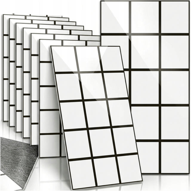 Płytki samoprzylepne panel ścienny x10 sztuk 3D PCV biała kratka imitacja okładzina dekoracyjna do wnętrz 30x60 cm grubość 2,5 mm