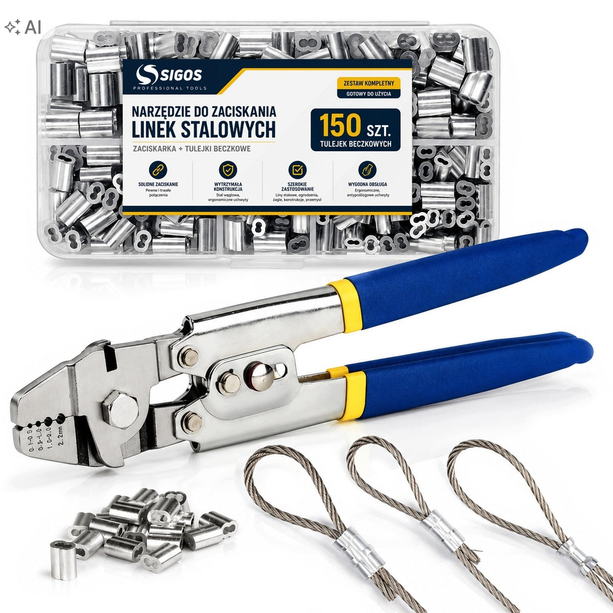 Zaciskarka do Linek Stalowych 150 Tulejek Aluminiowych Praska Zestaw Szczypce zaciskowe do kabli i przewodów, narzędzie