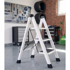 Drabinka drabina 3 stopniowa składana schodki taboret domowa kuchnia biała stalowa, udźwig 150 kg, podest 62 cm, do