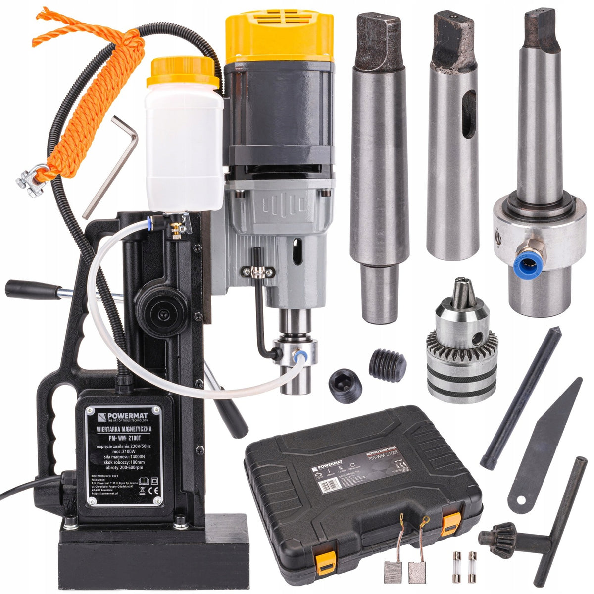 Wiertarka MAGNETYCZNA Gwintarka 2100W 50mm MT3 MT2 do wiercenia w betonie, 600 obr/min, zasilanie 230 V, uchwyt zębaty