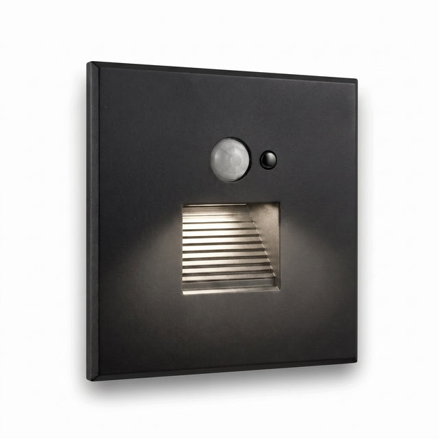 Oprawa Schodowa LED Czarna 230V Aluminiowa Czujnik Ruchu i Zmierzchu 4500K lampka orientacyjna do korytarza i klatki, wpuszczana 1,5 w