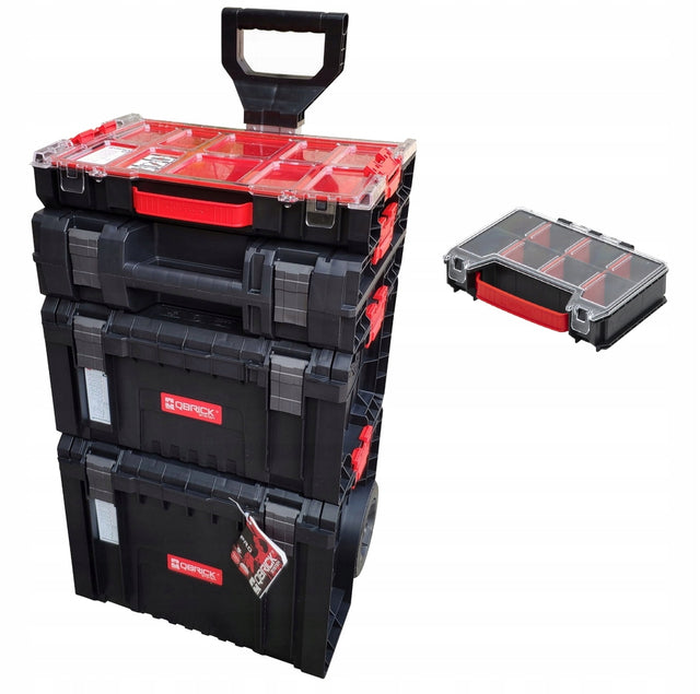Skrzynka narzędziowa na kółkach Qbrick System Pro Cart 2.0 Set 5 in 1 modułowy organizer warsztatowy 55 l z przegrodami i przezroczystą pokrywą