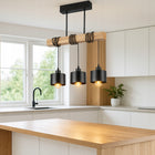 Lampa sufitowa wisząca żyrandol LED 3x E27 oprawa LOFT DREWNO drewniana dąb do salonu jadalni kuchni czarna 3-punktowa