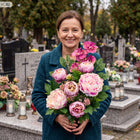 Bukiet wkład do Wazonu jesienny stroik na Cmentarz sztuczne Kwiaty na grób wiązanka florystyczna ozdoba nagrobna 60 cm
