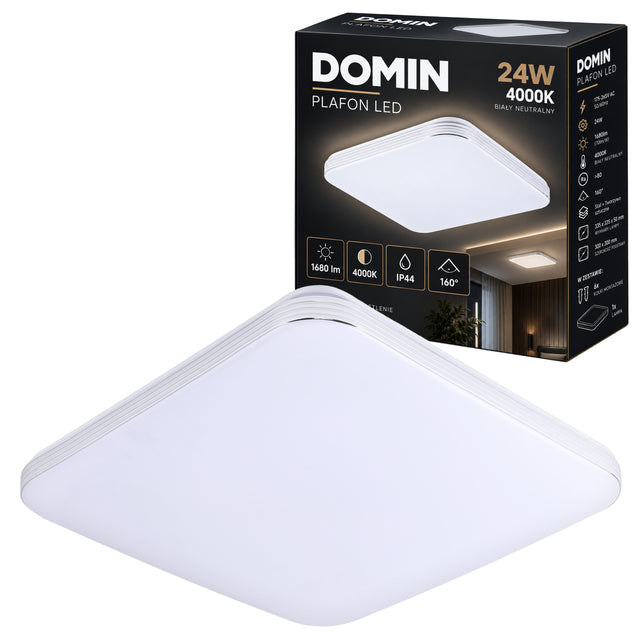 Lampa Sufitowa LED Plafon kwadratowy Natynkowy 24W Nie Mruga biały 33,5 cm do pokoju, kuchni i przedpokoju, neutralna barwa światła, oprawa 3 cm