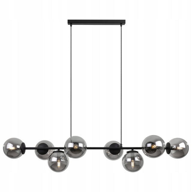 Lampa sufitowa żyrandol czarny do kuchni salonu pokoju glamour loft kule oświetlenie wiszące, 8 punktów świetlnych, szklane klosze, gwint E14