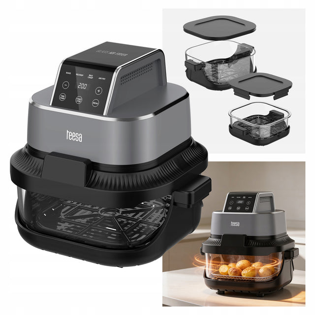 Frytkownica beztłuszczowa Teesa glass AIR fryer 1500W 2 pojemniki 1,5l / 4l czarny