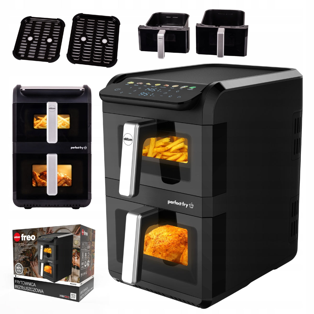 Frytkownica beztłuszczowa pionowa FR300 2700W dwie szuflady 10l Air Fryer czarny