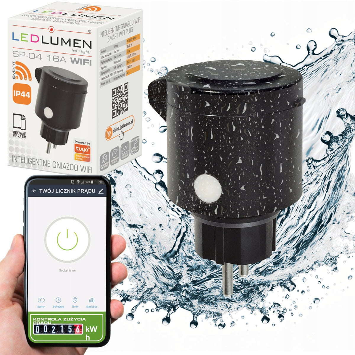 Inteligentne Gniazdko Zewnętrzne Programator Czasowy IP44 wifi tuya smart timer, sterownik do ogrodu, pomiar zużycia