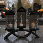 Znicz duży potrójny Trio Z1C szklany srebrne róże krzyż Wszystkich Świętych lampion nagrobny na cmentarz 40 cm