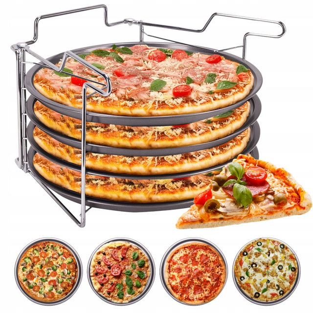 Zestaw 4 blach form do pizzy ze stojakiem forma do pizzy 30 cm kamille metalowe naczynia kuchenne, wypiek w piekarniku