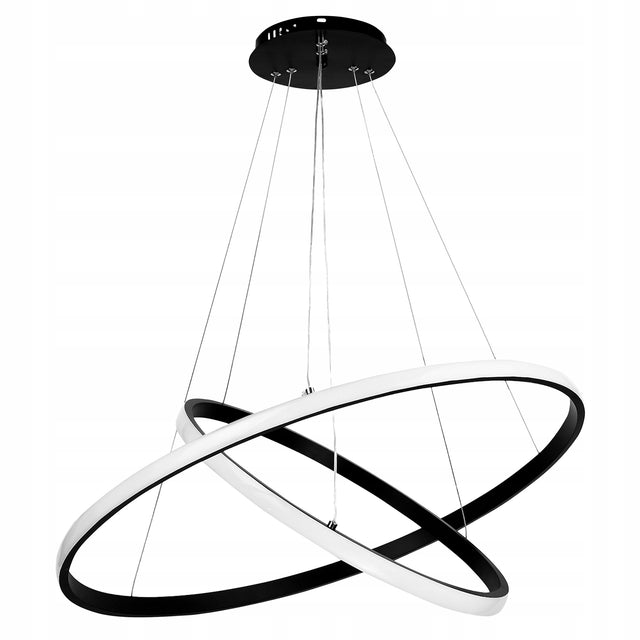 Lampa Wisząca LED Sufitowa Żyrandol 61cm 49W 3 Barwy Nowoczesna Czarna Ring oświetlenie do salonu i jadalni, aluminiowa, 2 punkty świetlne