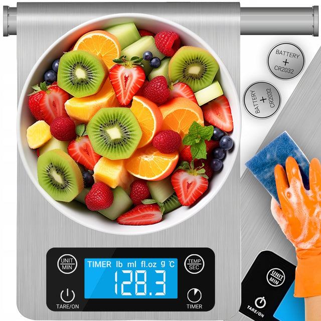Waga kuchenna 1g - 5kg dotykowe przyciski elektroniczna timer termometr do odmierzania składników, tarowanie, jednostki ml, lb, oz