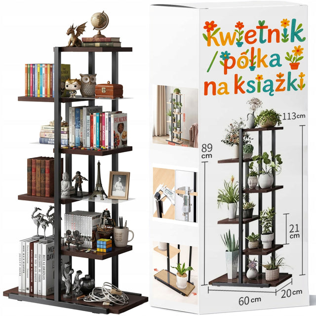 Kwietnik stojak na rośliny kwiaty doniczki metalowy regał drewniane półki 6 miejsc, 113 cm wysokości, loftowy, beżowy lub biały