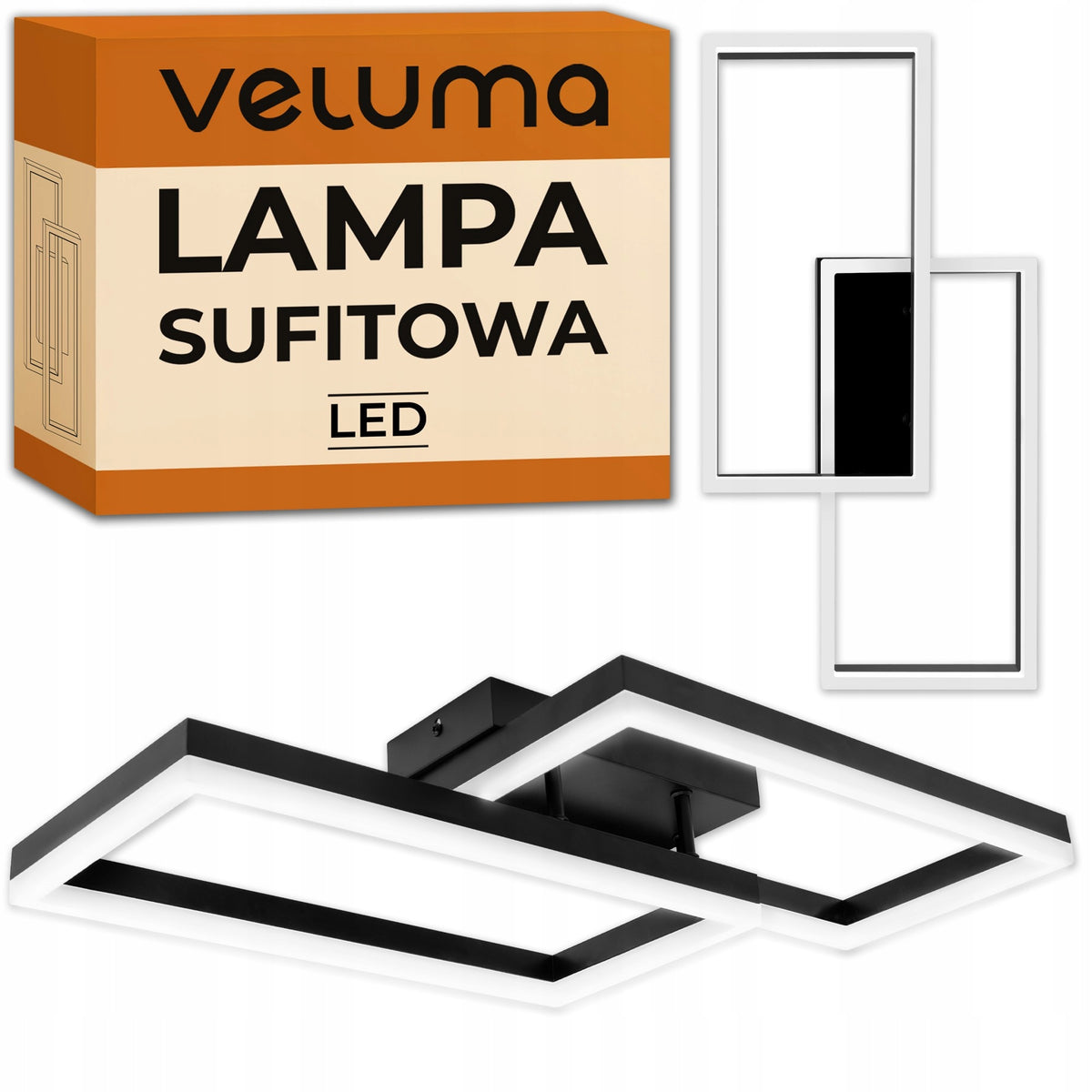 Plafon LED 40 w 1200 lm Nowoczesna lampa sufitowa prostokątna 4000K czarna oprawa oświetleniowa 60 cm zintegrowane