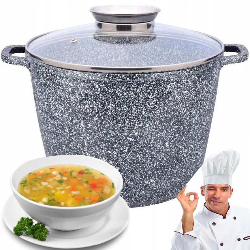 DUŻY GARNEK MARMUROWY Z POKRYWKA INDUKCJA GAZ NON-STICK AROMA KNOB 28cm 10L do piekarnika, na kuchnię ceramiczną i