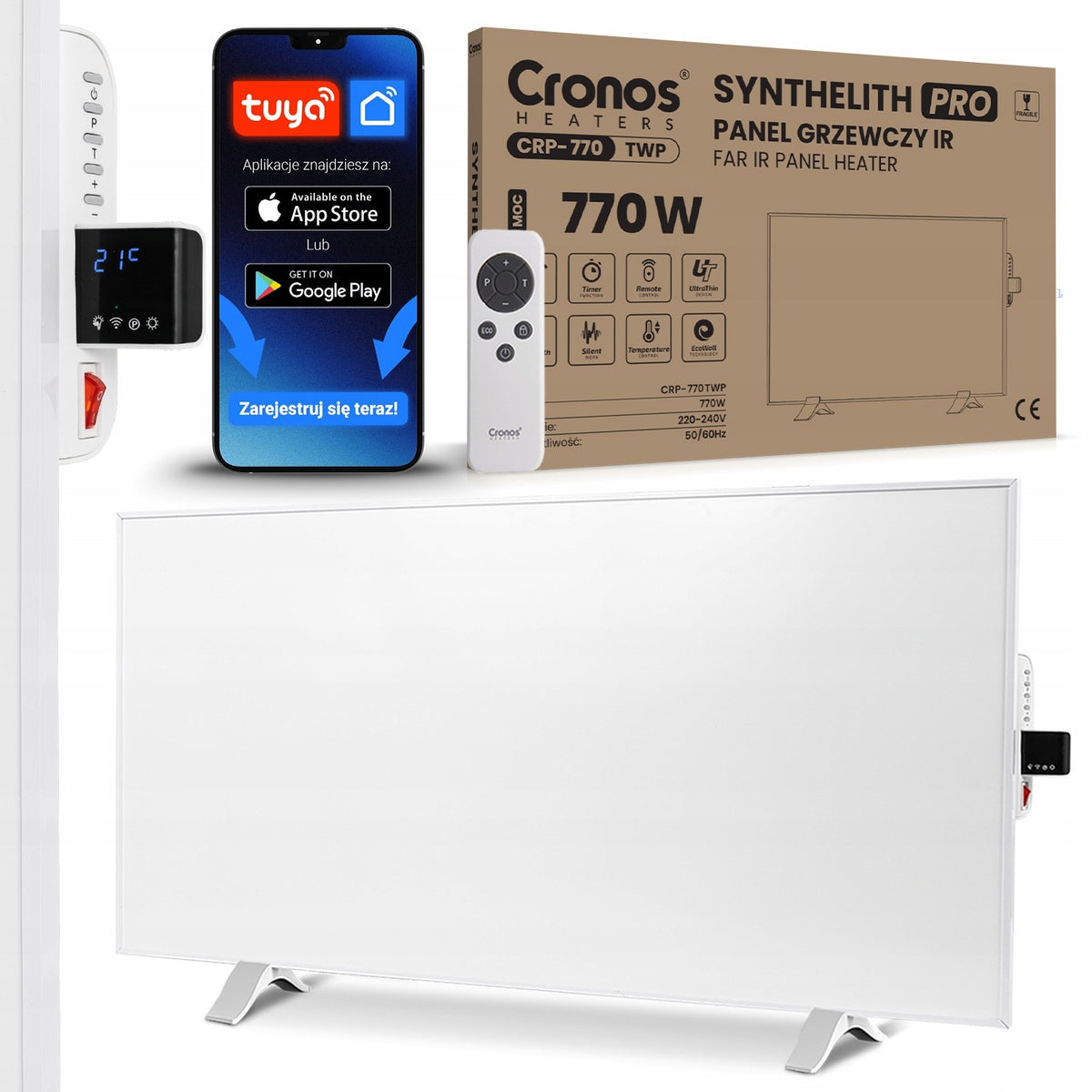 GRZEJNIK NA PODCZERWIEŃ PANEL ELEKTRYCZNY PROMIENNIK WiFi TUYA IR 770W długofalowe 770 W