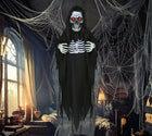 Interaktywny szkielet wiszący kościotrup 180cm światło dźwięk halloween figura kostucha, ozdoba na imprezę tematyczną