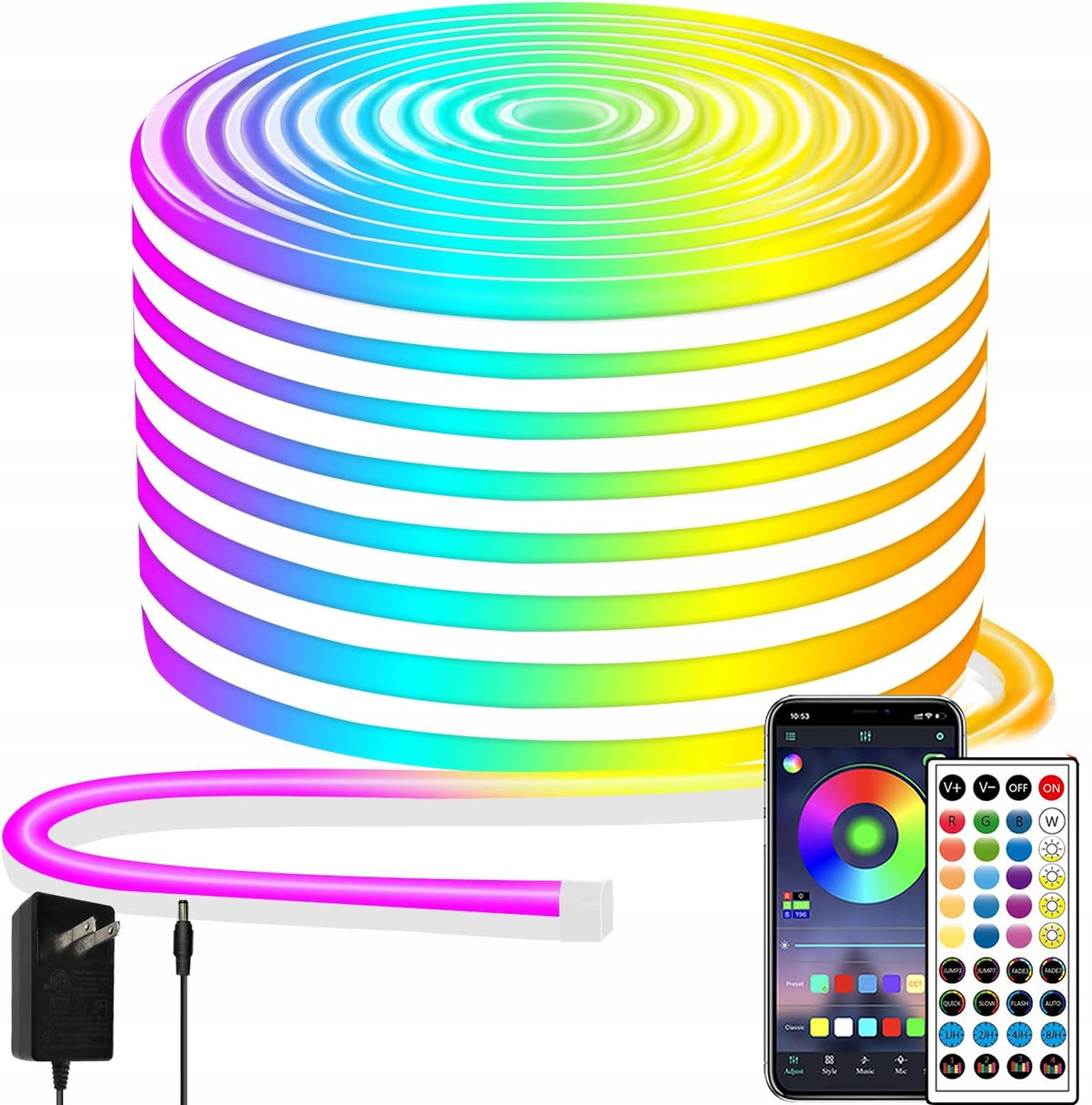 Taśma LED RGB 20m zewnętrzna wodoodporna IP65 Ledy 5050 24v mocna bluetooth oświetlenie dekoracyjne do ogrodu, tarasu i