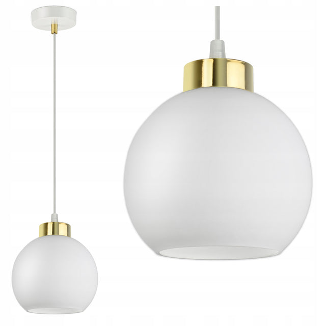 Lampa Wisząca Sufitowa Żyrandol Biała Szklana Kula White Glass EZ1 LED E27 oprawa do salonu, jadalni i sypialni, 1 punkt świetlny, wysokość 80 cm