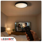 Lampa sufitowa Plafon LED ściemniany 40cm okrągły Czarny pilot panel salon do pokoju dziennego, neutralna barwa biała