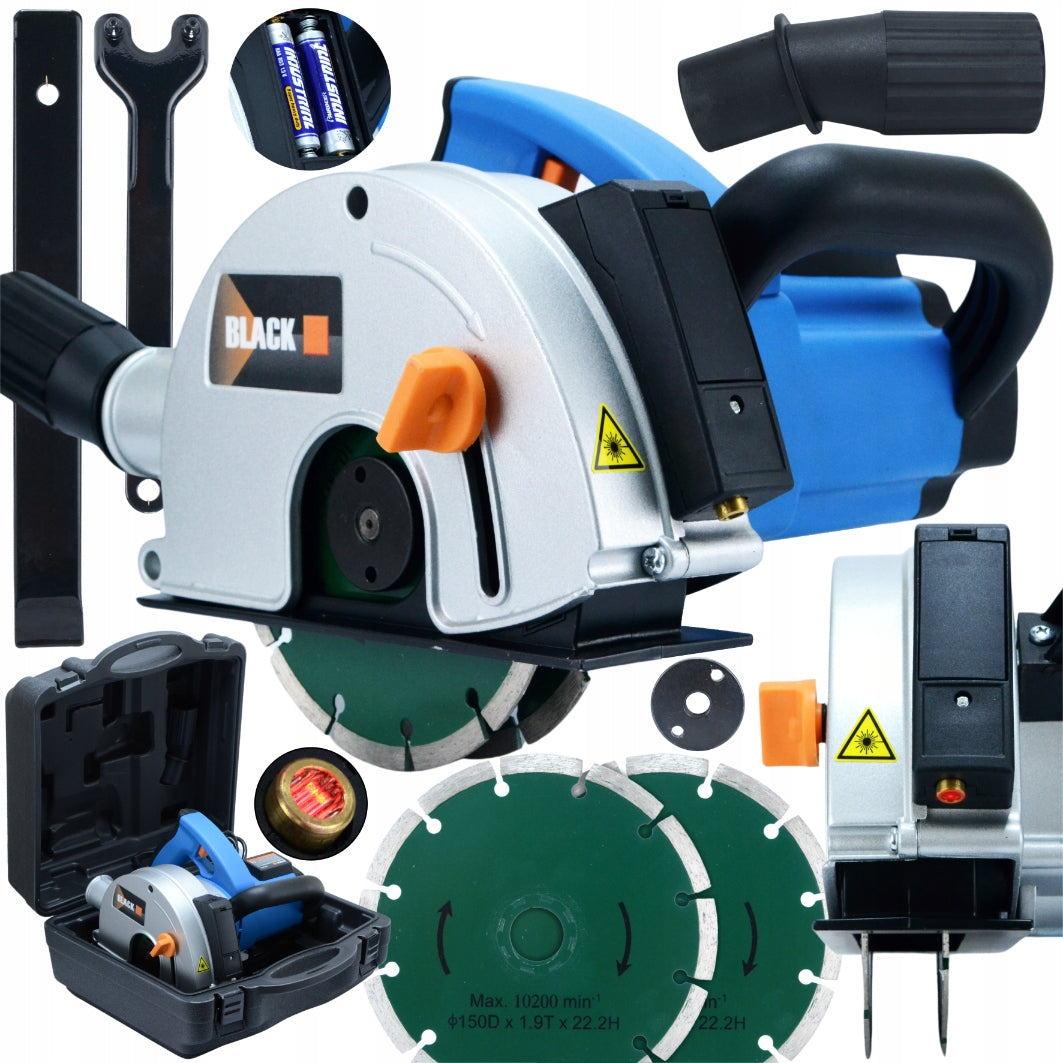 ZESTAW BRUZDOWNICA ELEKTRYCZNA DO BETONU LASER WALIZKA TARCZE BLACK 1700W frezarka rowkująca pod przewody, głębokość 40