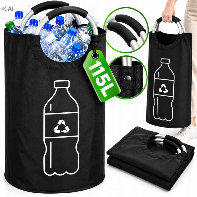 Worek do segregacji butelek duży kosz na butelki plastikowe i puszki 115l pojemnik recyklingowy na odpady opakowaniowe