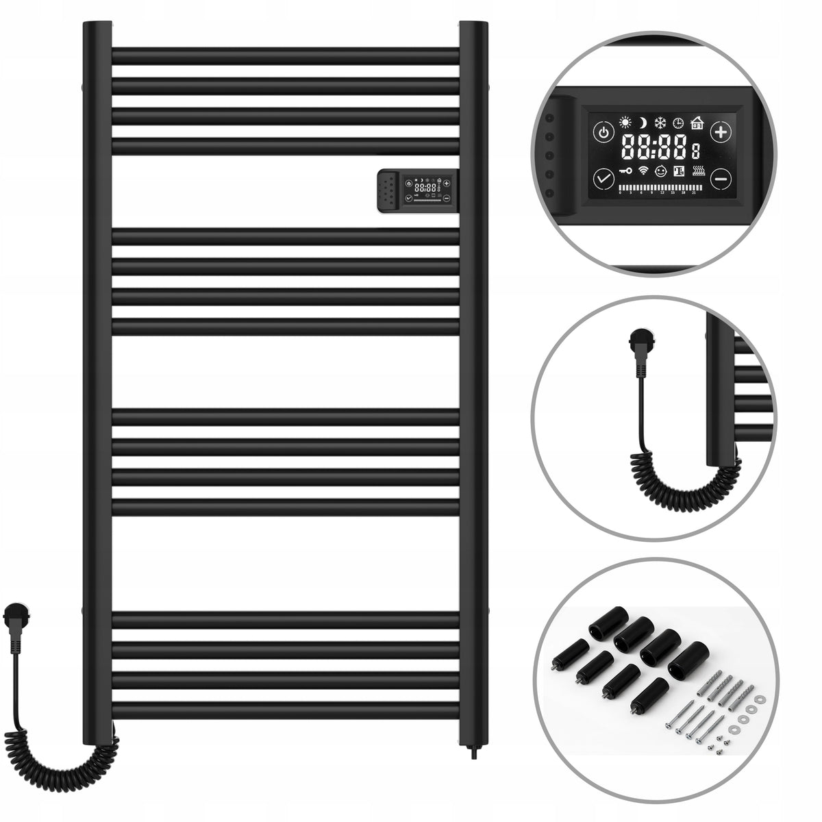 GRZEJNIK ŁAZIENKOWY ELEKTRYCZNY 500W VELAIR OVO 16L drabinka CZARNY 96x54cm 540 mm 960 mm grzewcza