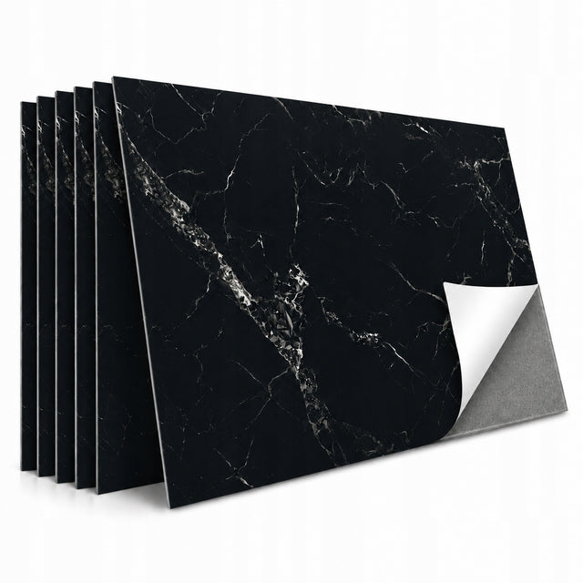Panel Ścienny Samoprzylepny czarny Marmur Wysoka jakość druku 60x30cm 8 szt okładzina PCV dekoracyjna połysk gładka 3 mm