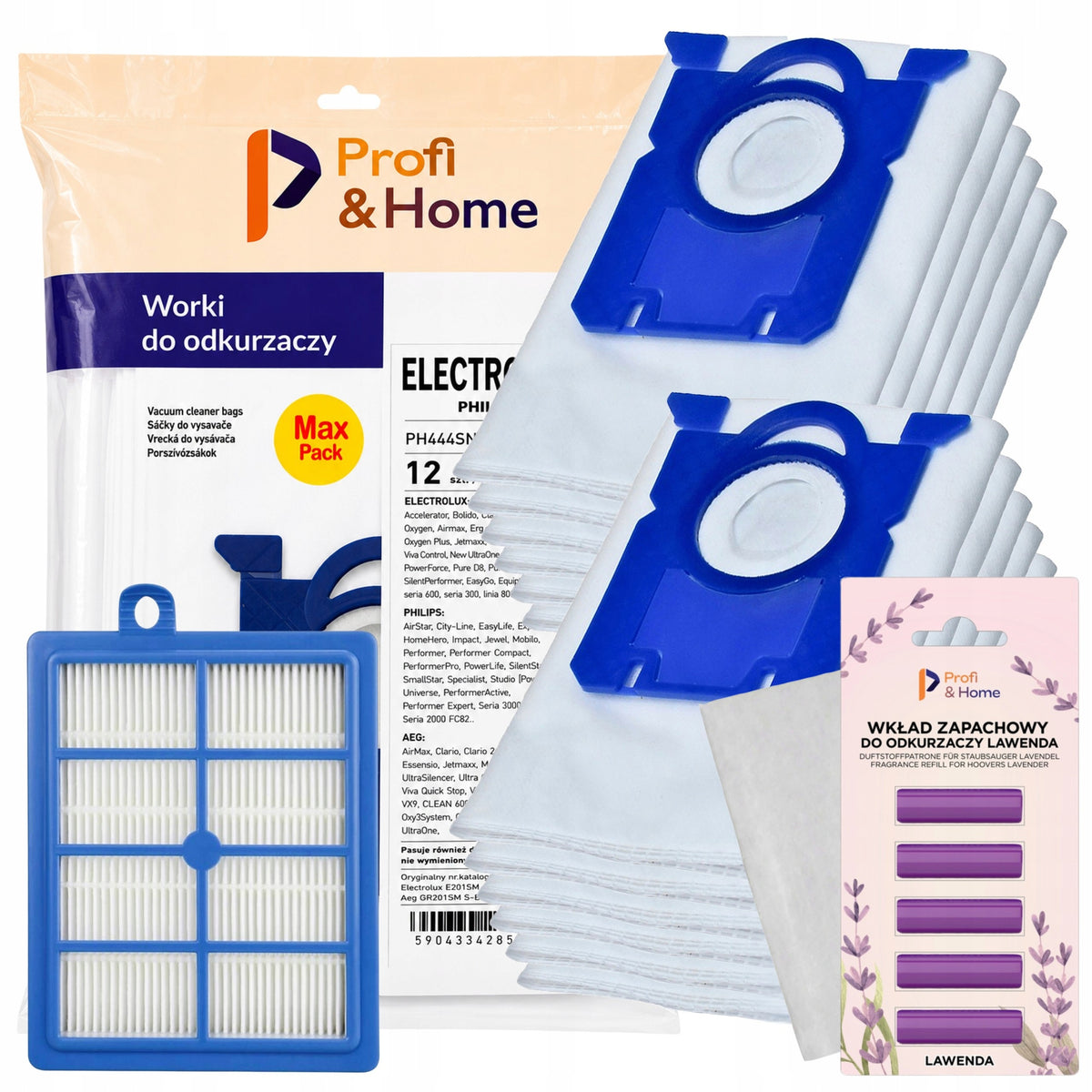Filtr hepa + 12x worki do odkurzacza elektrolux philips + zapach pałeczki zamiennik 12 szt.