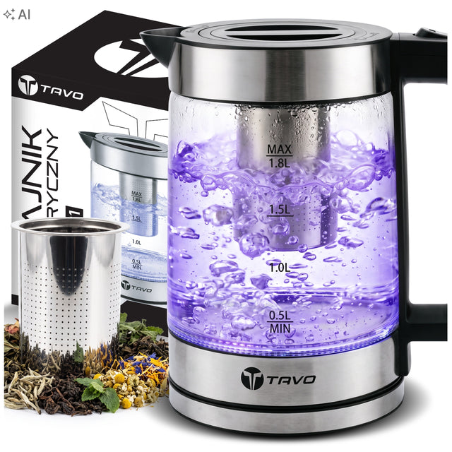 Czajnik Elektryczny Zaparzacz 1,8l Ze Stali 2400W Podświetlenie LED Mocny 1.8 l 2400 w srebrny/szary metal, tworzywo sztuczne