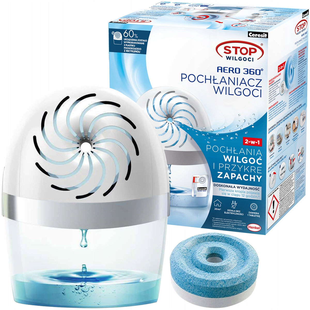 Ceresit aero 360 pochłaniacz stop wilgoci+tabletki osuszacz powietrza do pomieszczeń, bezzapachowy, bez zasilania, do