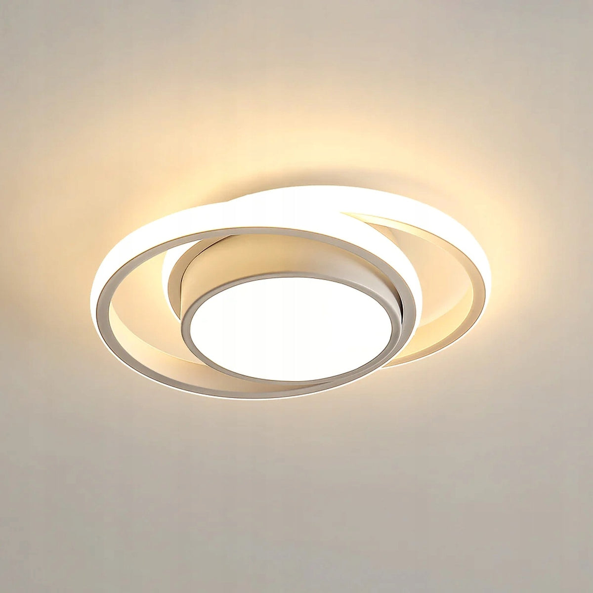 Lampa sufitowa LED plafon ring biały 32W 3000K - nowoczesna do salonu okrągła oprawa z ciepłym światłem, zintegrowane