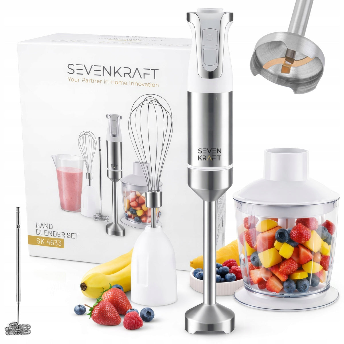 Blender Ręczny Wielofunkcyjny Mikser Rozdrabniacz Turbo Zestaw 5w1 1800 w