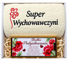Prezent z Okazji Dnia Nauczyciela Dla Wychowawczyni Ręcznik Czekolada kosz upominkowy z kubkiem, zestaw dekoracyjny z
