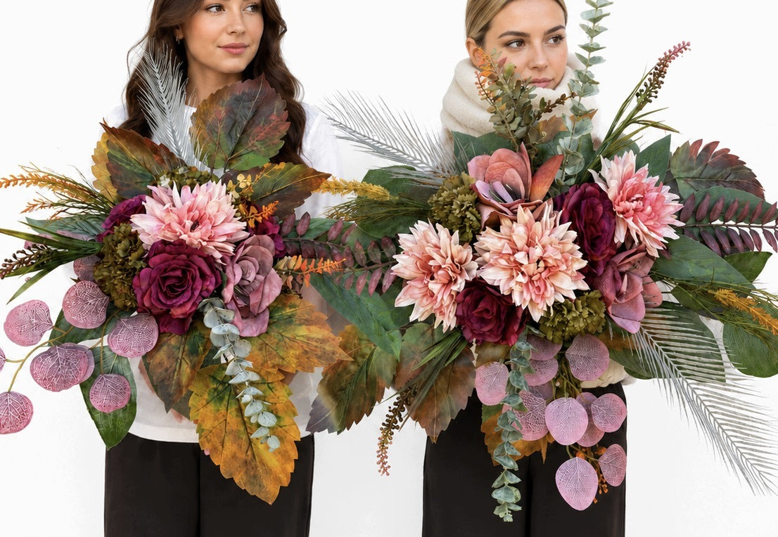 Wiązanka + bukiet na grób Naturalna elegancka kompozycja nagrobna jak żywa sztuczne kwiaty na cmentarz na pomnik 90 cm