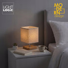 LightLogic lampka stołowa nocna z abażurem LL KRALIN E14 włącznik kremowa lampa na szafkę, do sypialni, oświetlenie