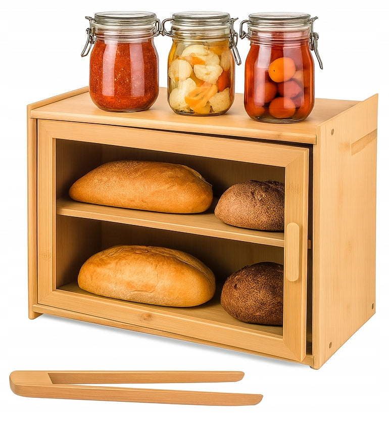 Chlebak bambusowy pojemnik żywność przyprawy półka szafka do kuchni deska na pieczywo, prostokątny, brązowy, 40 × 31 cm