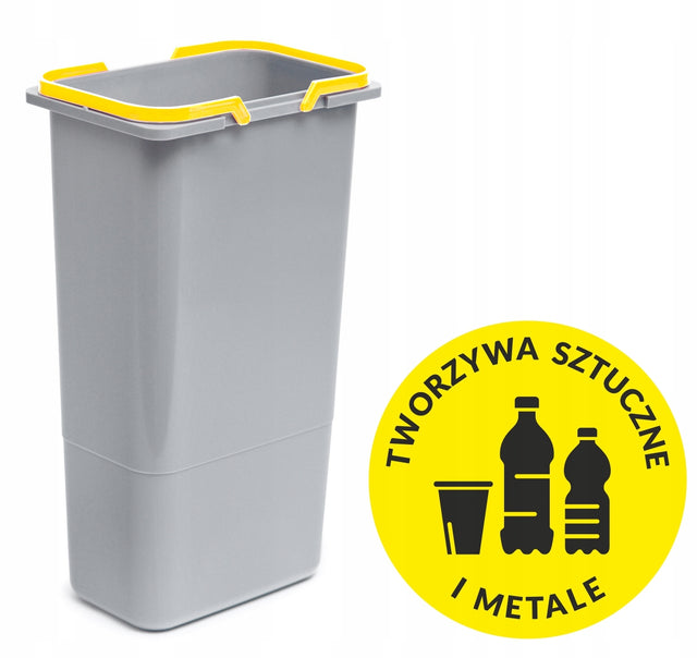 Kosz na odpady pojemnik do segregacji śmieci 9l sortownik plastiku, recykling, kuchenny, tworzywo sztuczne, szary, wysokość 40 cm