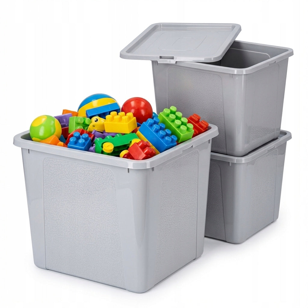 Pojemnik plastikowy z pokrywą organizer praktyczny szary 30l układaj w stos pudełko do przechowywania rzeczy 40x33x20 cm