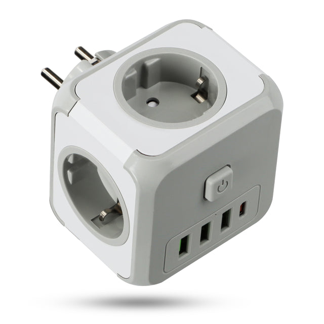 Przedłużacz Rozgałęźnik Kostka Trójnik Do Gniazdka Włącznik Ładowarka USB adapter elektryczny 3-wyjściowy z uziemieniem biały