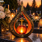 Znicz solarny LED 24cm metalowy lampion łzy pamięci czujnik zmierzchu IP44 ozdoba nagrobna na cmentarz, światło żałobne