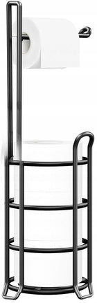 Stojak na papier toaletowy 56 cm czarny uchwyt metalowy nowoczesny zapasowy wolnostojący do łazienki, organizer na