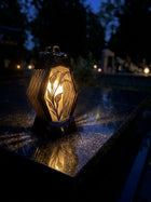 Znicz szklany kapliczka na grób cmentarz Lamel lampion Mały Złota Kalia oświetlenie led, dekoracja nagrobna, wysokość